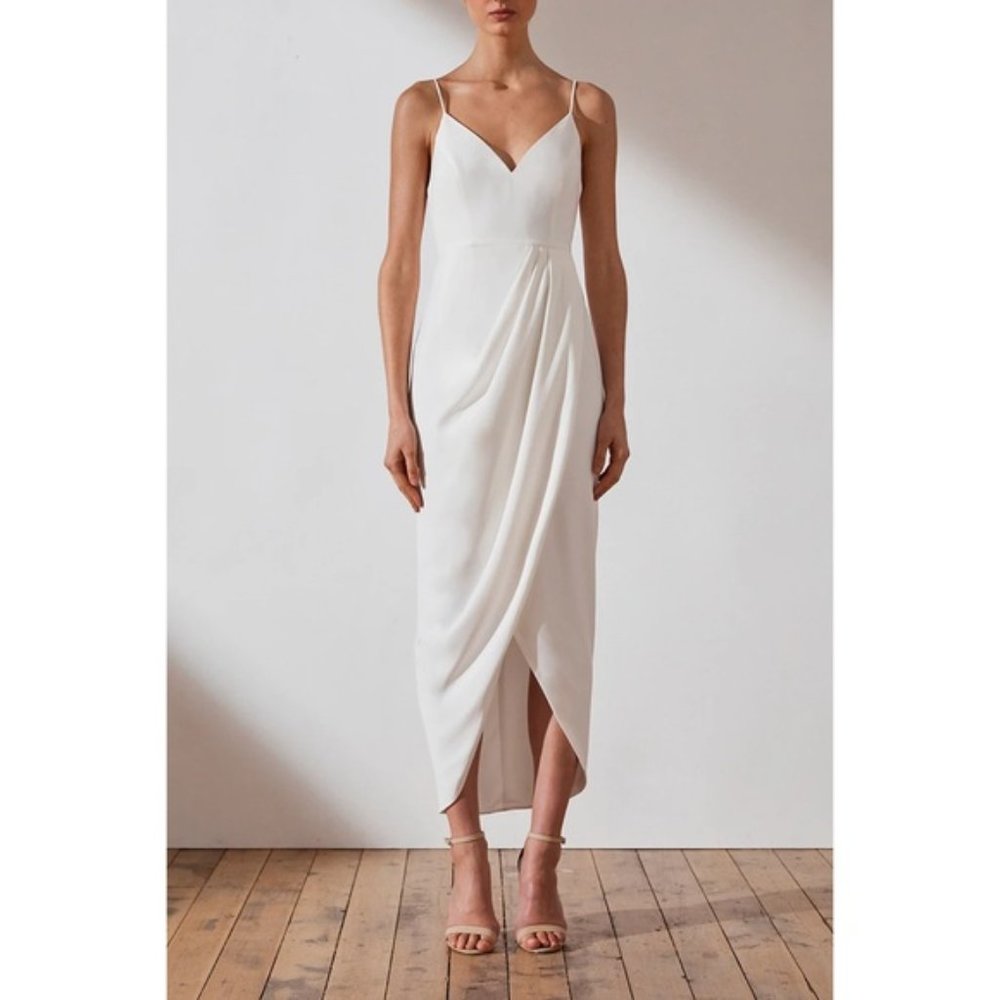 Shona Joy Draped Cocktail Dress Ivory US 6 NWT